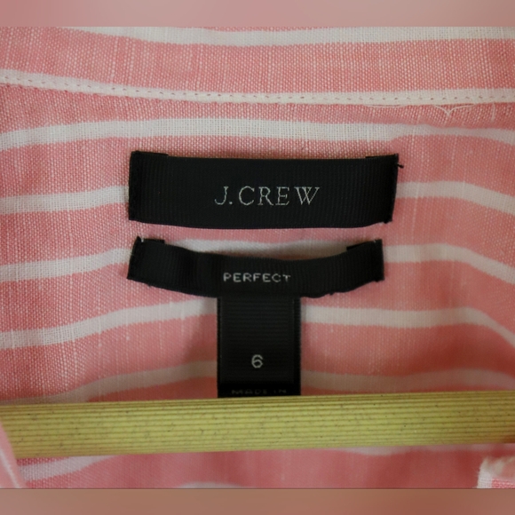 J. Crew "Perfect" Pink/White Striped Button Down Size 6 - Picture 2 of 3